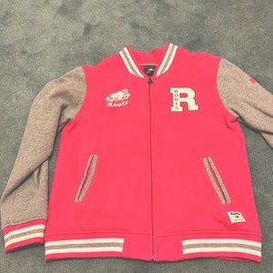 Vintage Roots zip up. No hood. Bright pink and grey. Worn once